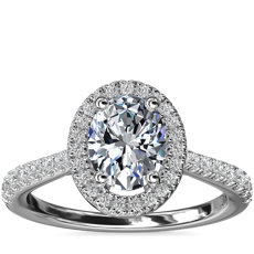 14k 白金椭圆形钻石桥光环钻石订婚戒指（1/3 克拉总重量）